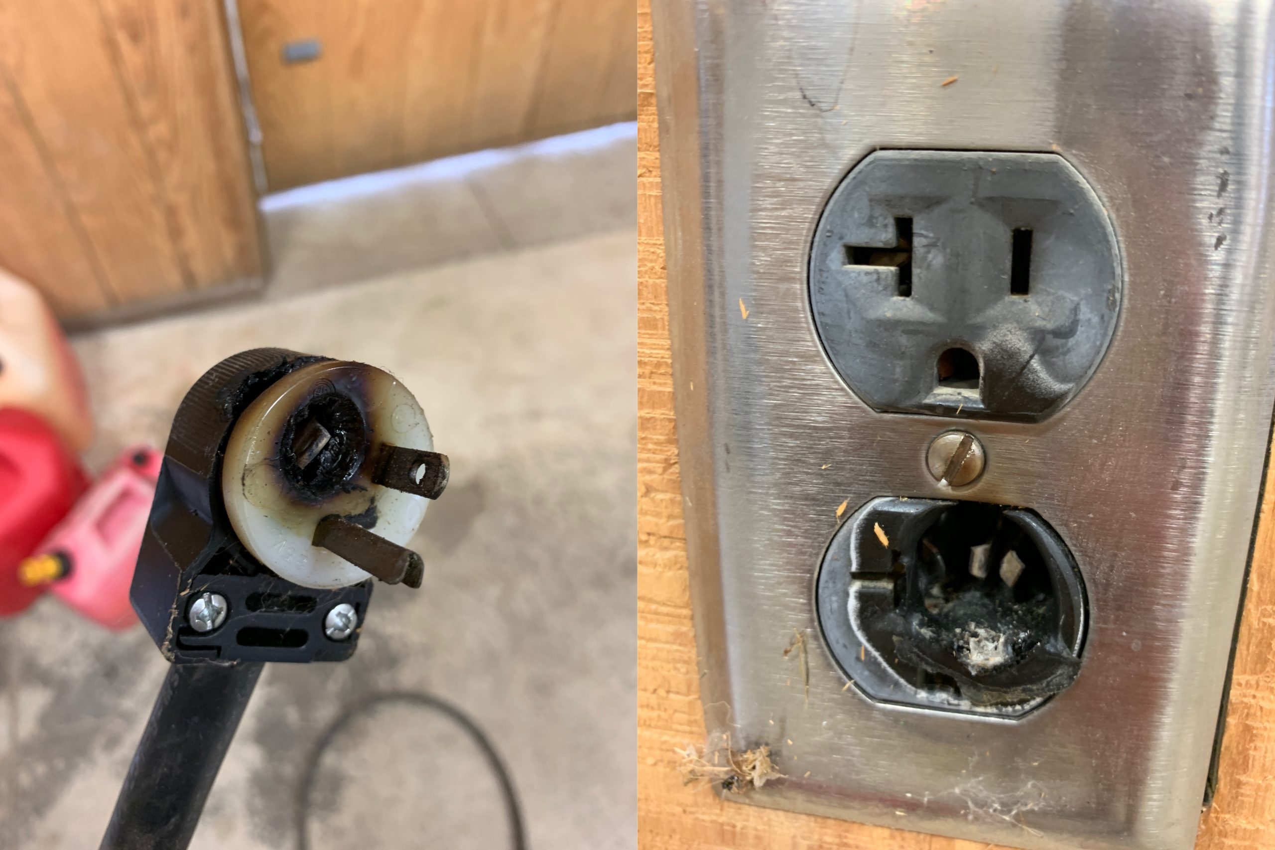 Scorched receptacle and plug